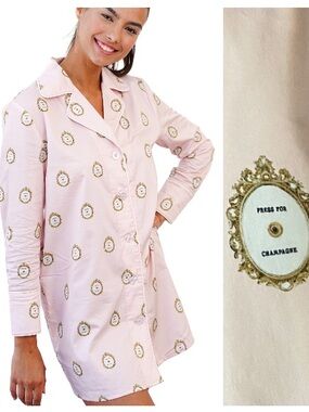 Toss Designs Light Pink Press for Champagne Pajama Nightdress Shirt L XL